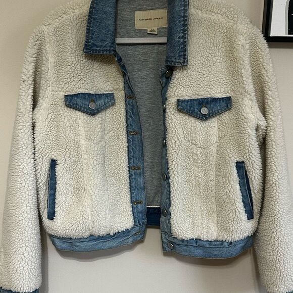 Anthropologie Pilcro and the Letterpress Sherpa Lined Denim Jacket size L - Picture 3 of 10